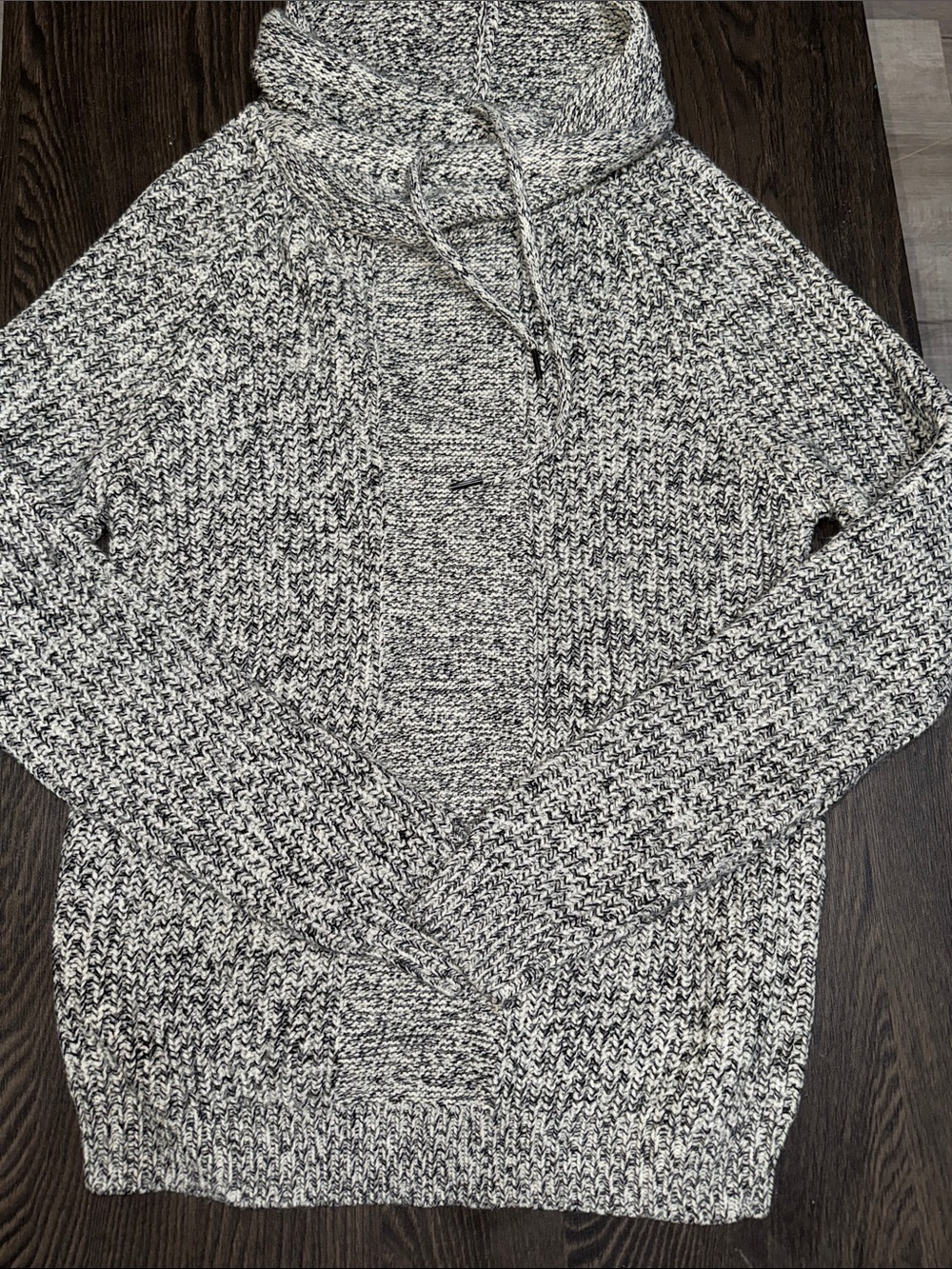 Bershka Marled Knit Hooded Sweater in Black and White
